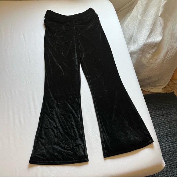 MICHAEL COSTELLO x REVOLVE black knit ruched bootcut flare wide leg pants
